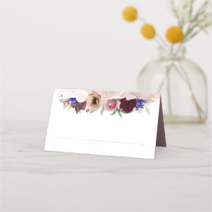 Cartão De Mesa Casamento Floral Vermelho Dusty Rosa Blue e Borgon