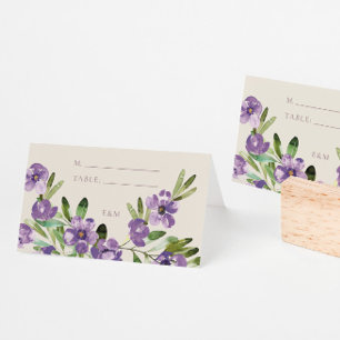 Cartão De Mesa Casamento Floral Violeta Clássico Sofisticado