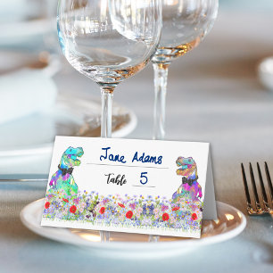Cartão De Mesa Casamento Gay Temático de Dinossauros Flor Silvest
