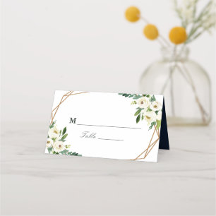 Cartão De Mesa Casamento geométrico com flores brancas de marfim