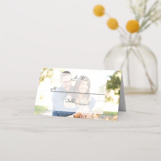 Cartão De Mesa Casamento Geométrico Com Foto Esmaecida (Frente)