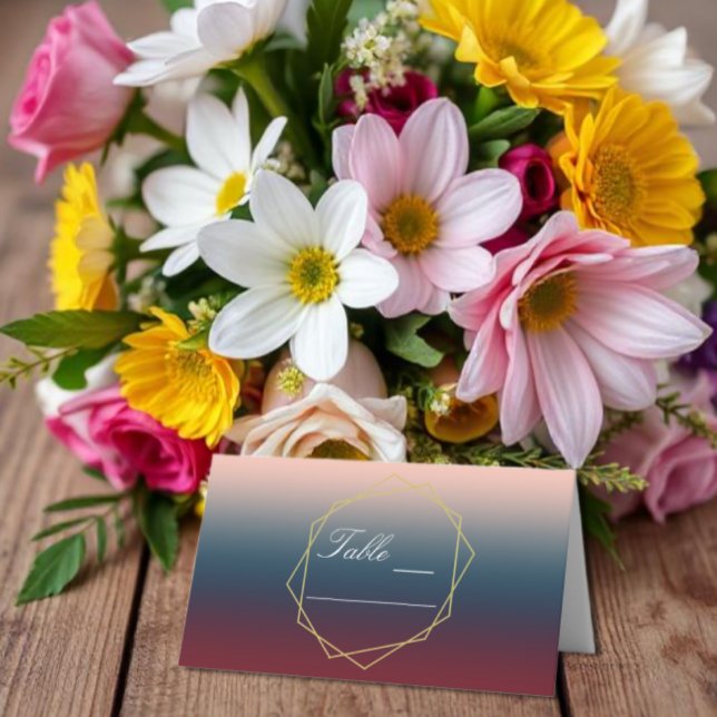 Cartão De Mesa Casamento Geométrico do Ombre Blush Marinho Burgun (Criador carregado)