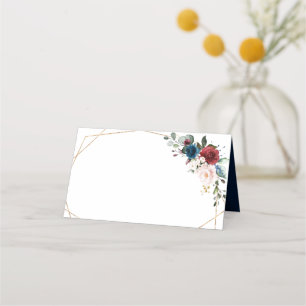 Cartão De Mesa Casamento Geométrico Dourado Floral Blush Marinho