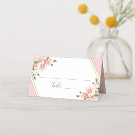 Cartão De Mesa Casamento Geométrico Dourado Floral Cor-de-Rosa-Es