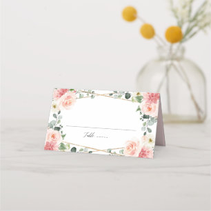 Cartão De Mesa Casamento Geométrico Dourado Rosa Esbranquiçado