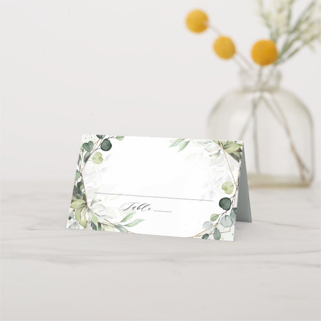 Cartão De Mesa Casamento Geométrico Eucalyptus Sage Greenery Mode (Frente)