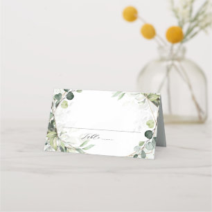 Cartão De Mesa Casamento Geométrico Eucalyptus Sage Greenery Mode