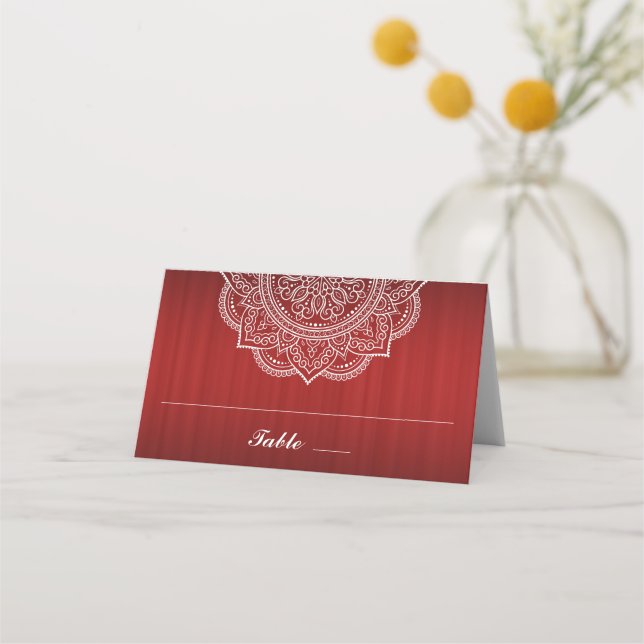 Cartão De Mesa Casamento índio Elegante, Vermelho e Paisley Branc (Frente)