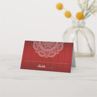 Cartão De Mesa Casamento índio Elegante, Vermelho e Paisley Branc