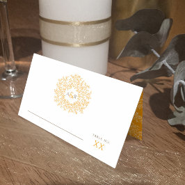 Cartão De Mesa Casamento laranja e castanho das folhas desenhadas