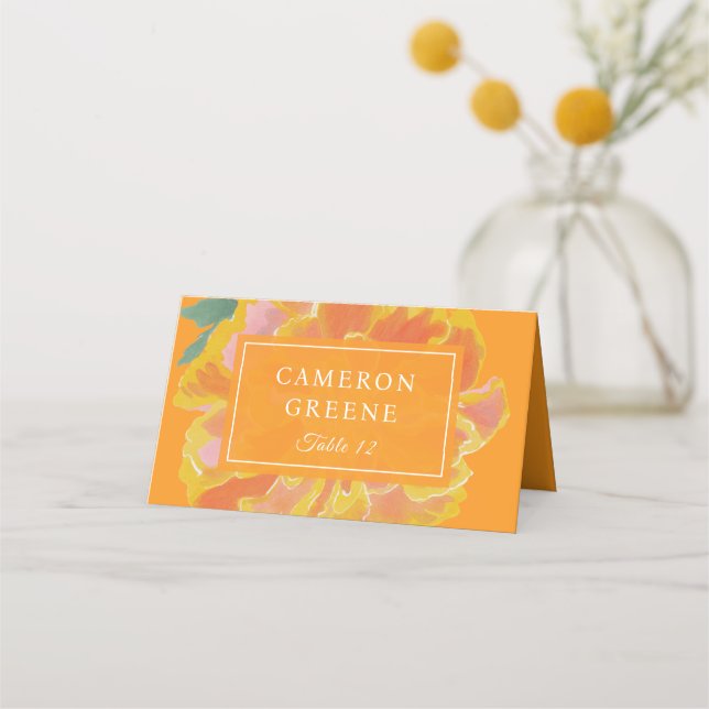 Cartão De Mesa Casamento Laranja Marigold Vibrante  (Frente)