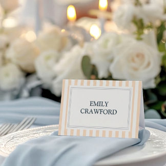 Cartão De Mesa Casamento Listrado de Pêssego e Creme 