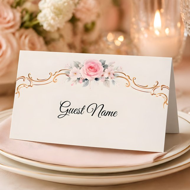 Cartão De Mesa Casamento Luxuoso Rococó com Rosa (Rococo style table cards for wedding reception
)