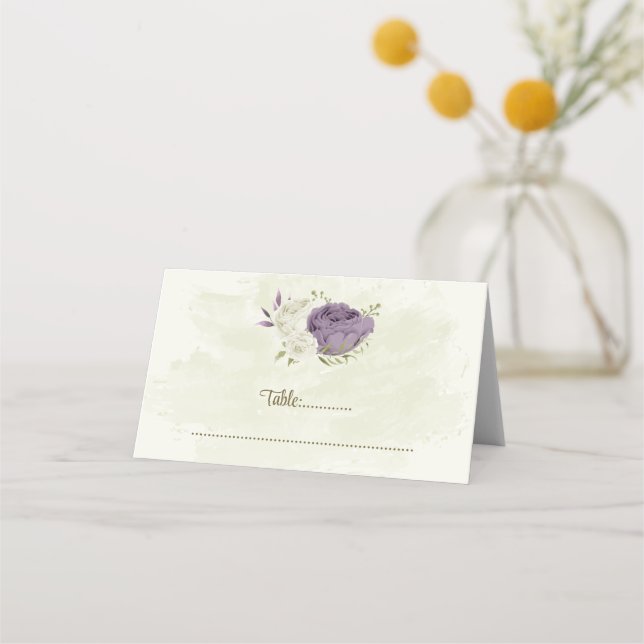 Cartão De Mesa casamento mauve de flores brancas verde (Frente)