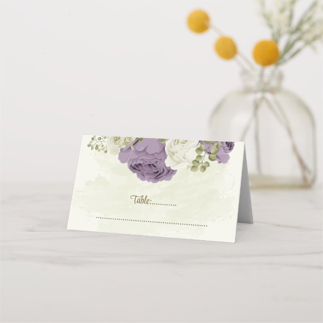 Cartão De Mesa casamento mauve de flores brancas verde (Frente)
