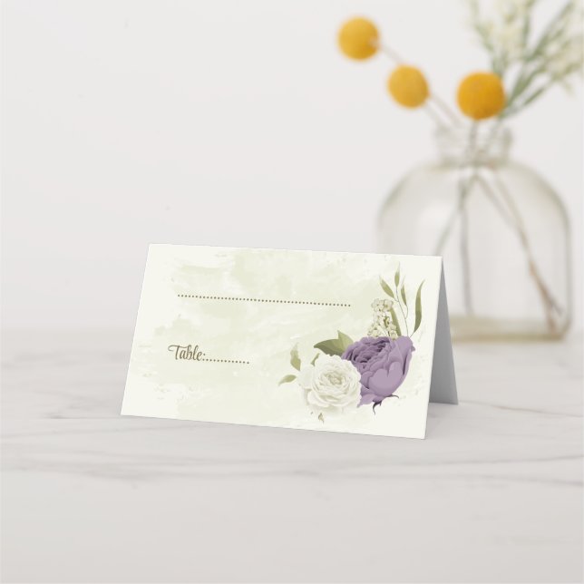 Cartão De Mesa casamento mauve de flores brancas verde (Frente)