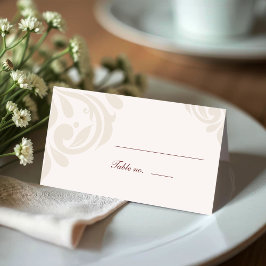 Cartão De Mesa Casamento Minimalista Clássico Damasko Marfim Verm