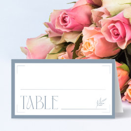 Cartão De Mesa Casamento Minimalista com Monograma Azul Poeirento