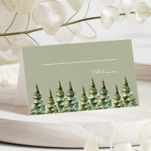 Cartão De Mesa Casamento Minimalista da Floresta de Pinheiros Nev