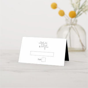 Cartão De Mesa Casamento Minimalista do Monograma da Praia de Sta