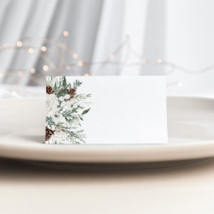Cartão De Mesa Casamento minimalista elegante de inverno evergree