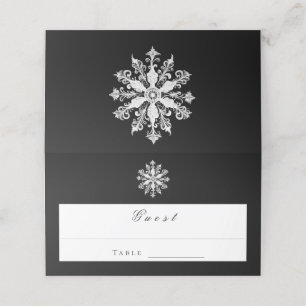 Cartão De Mesa Casamento Minimalista em Floco de Neve Branco
