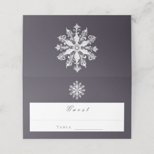 Cartão De Mesa Casamento Minimalista em Floco de Neve Roxo de a