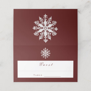 Cartão De Mesa Casamento Minimalista em Floco de Neve Vermelha