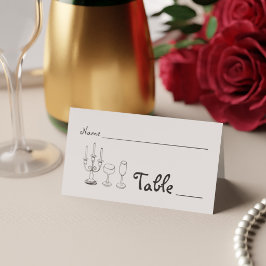 Cartão De Mesa Casamento Minimalista Preto e Branco com Desenhos