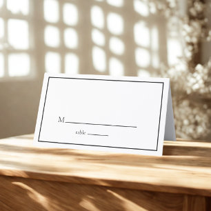 Cartão De Mesa Casamento Minimalista   Preto e Branco Elegante