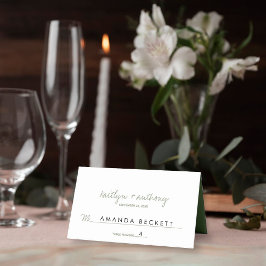 Cartão De Mesa Casamento Minimalista Verde do Script Moderno
