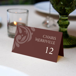 Cartão De Mesa Casamento Mínimo Elegante Damask Foto Mahogany