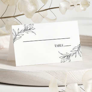 Cartão De Mesa Casamento Mínimo Minimalista de Folha Branca Negra