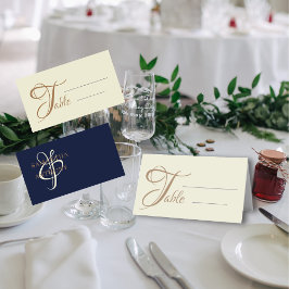 Cartão De Mesa Casamento Moderno Azul Marinho & Dourado
