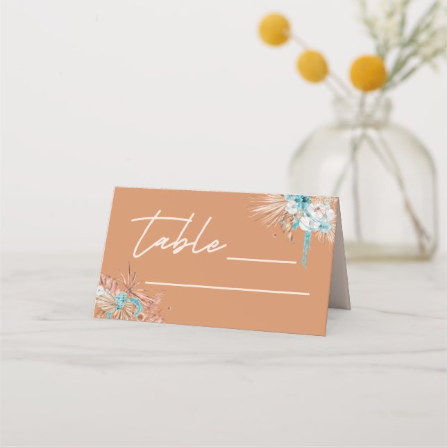 Cartão De Mesa Casamento Moderno Boho com Letra Terracota (Frente)