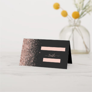 Cartão De Mesa Casamento Moderno com Borda de Brilho Dourado Rosa