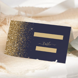 Cartão De Mesa Casamento Moderno com Borda de Glitter Azul Escuro