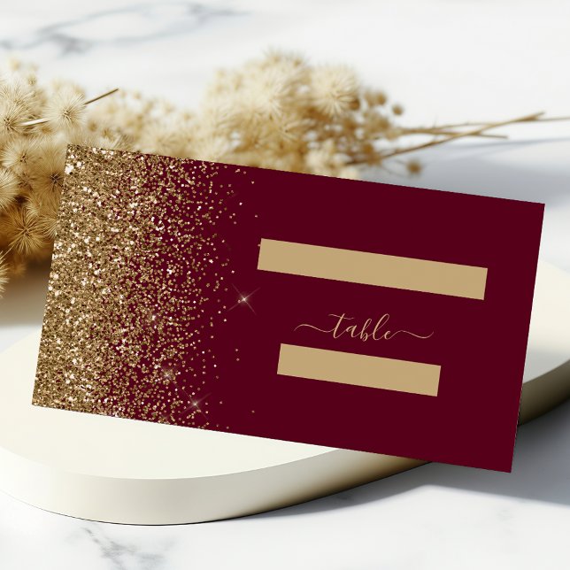 Cartão De Mesa Casamento Moderno com Borda de Glitter em Vermelho (Criador carregado)