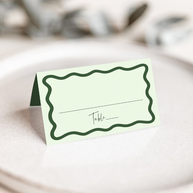 Cartão De Mesa Casamento Moderno com Moldura Verde Ondulada (Criador carregado)