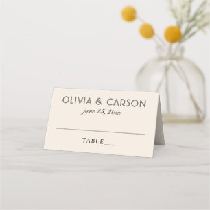 Cartão De Mesa Casamento Moderno com Monograma em Marfim e Preto