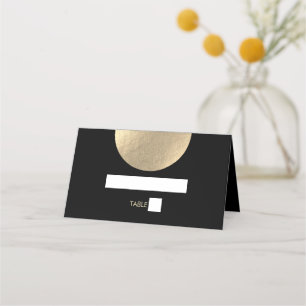 Cartão De Mesa Casamento moderno de preto e Abstrato Dourado cont