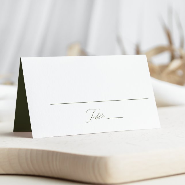 Cartão De Mesa Casamento Moderno Elegante em Verde Oliva Script (Criador carregado)
