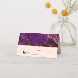 Cartão De Mesa Casamento Moderno Roxo e Dourado Abstrato Marble