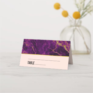 Cartão De Mesa Casamento Moderno Roxo e Dourado Abstrato Marble