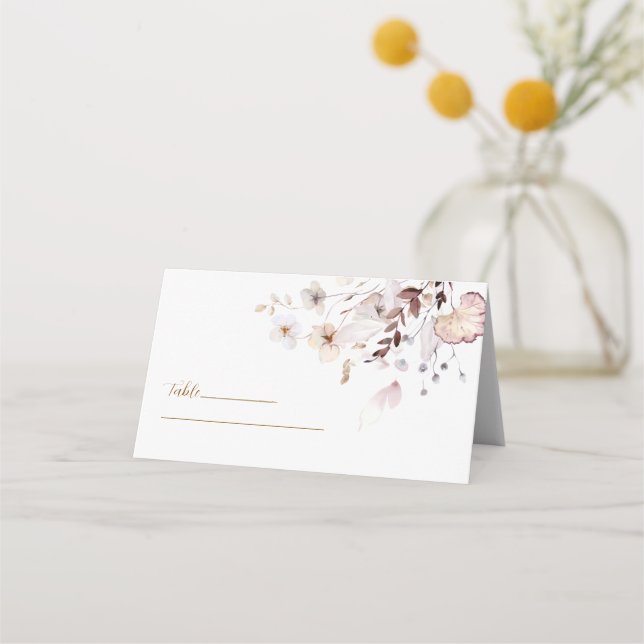 Cartão De Mesa Casamento Moderno Simples de Outono com Flores Sec (Frente)