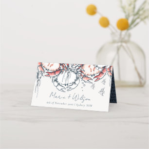 Cartão De Mesa Casamento Náutico do Caranguejo Marinho Vermelho S