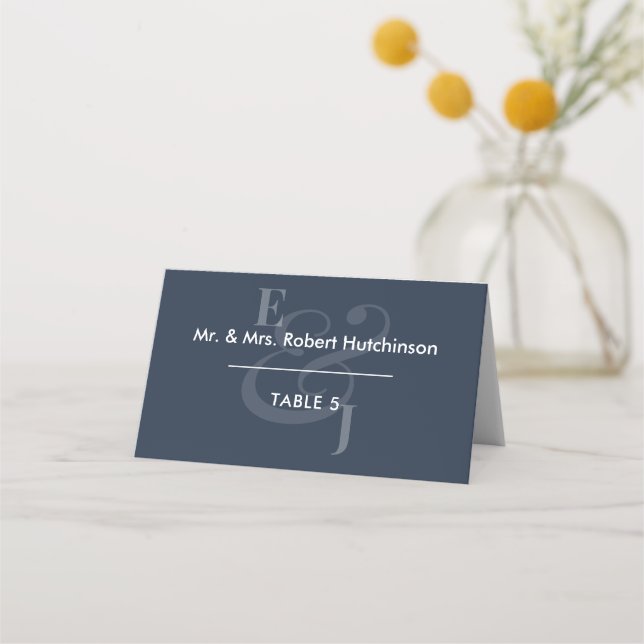 Cartão De Mesa Casamento Navy com Ampersand Invertido | Assentos  (Frente)