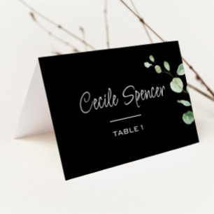 Cartão De Mesa Casamento Negra Clássico Minimalista Eucalyptus