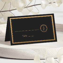 Cartão De Mesa Casamento Negro Dourado de Elegância Simples Cláss