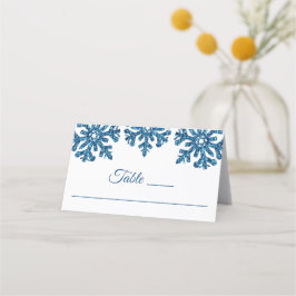 Cartão De Mesa Casamento no inverno Azul Floco de Neve